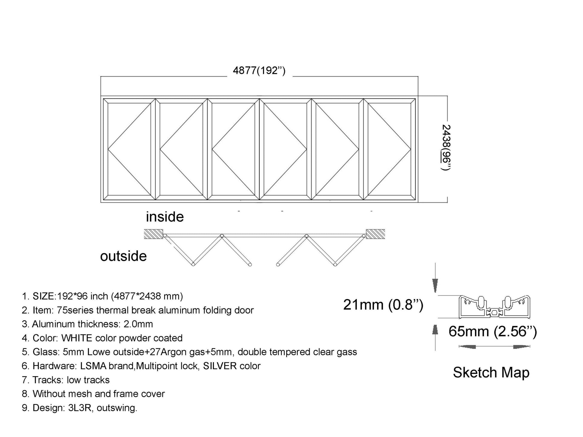 Aluminum Bifold Door 192"Wx96"H - OUT SWING FROM EXTERIOR VIEW image 12