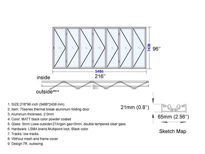 Aluminum Bifold Door 216"Wx96"H - OUT SWING FROM EXTERIOR VIEW image 18