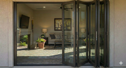 Aluminum Bifold Door 144″Wx96″H – OUT SWING FROM EXTERIOR VIEW