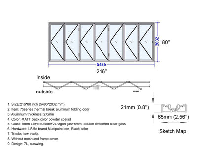 Aluminum Bifold Door 216"Wx80"H - OUT SWING FROM EXTERIOR VIEW image 18