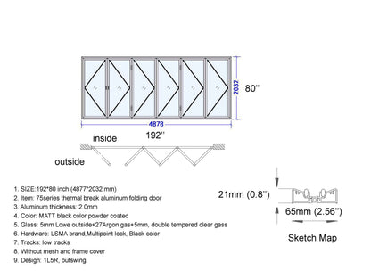Aluminum Bifold Door 192"Wx80"H - OUT SWING FROM EXTERIOR VIEW image 8